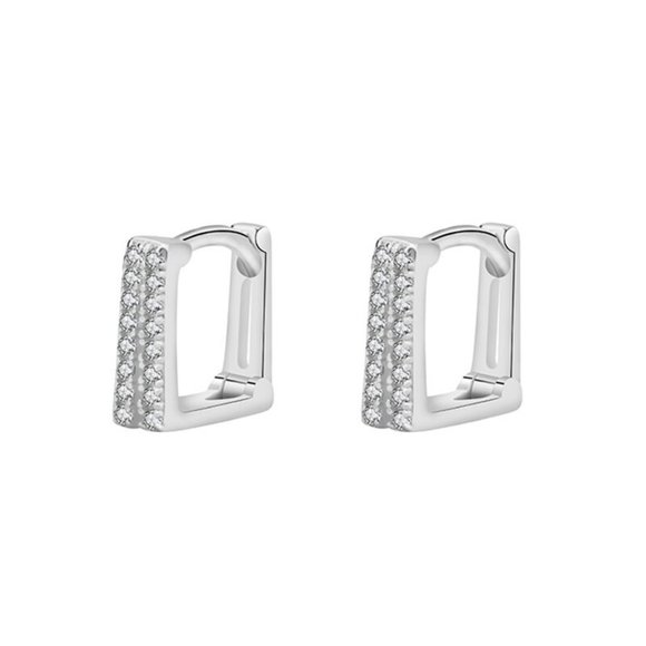 925 Sterling Silver Diamond Square Hoop Earrigs - Picture 9 of 9